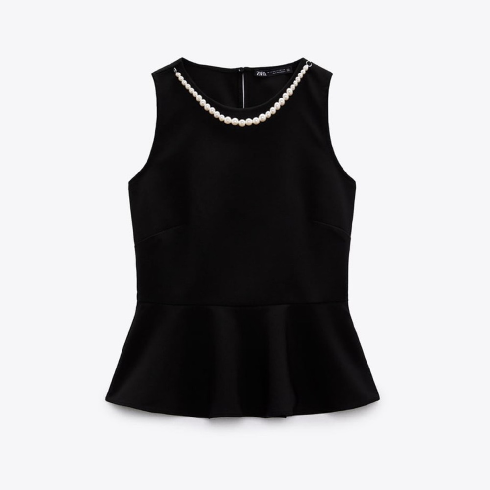 NWT Zara Pearl Peplum Top - Picture 6 of 11
